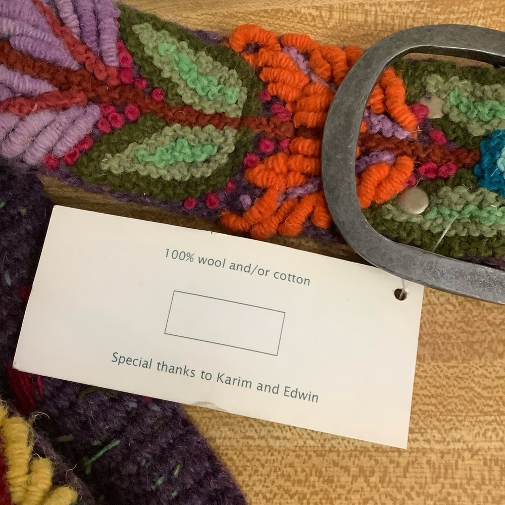 Jenny Krauss Boho Floral Densely Embroidered Blooms Wool Belt Handmade Peru Sz S - Picture 4 of 16